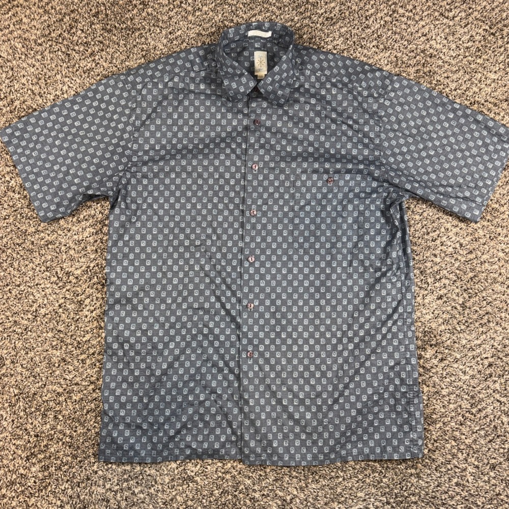 Burma Bibas Sz M Vintage‎ Mens Blue Geometric Cotton Hawaiian Short Sleeve Shirt